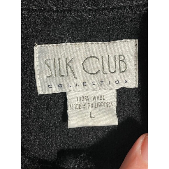 Vintage Silk Club Wool Embroidered Floral Jacket Coat Cardigan Black Boho Large - Picture 4 of 11